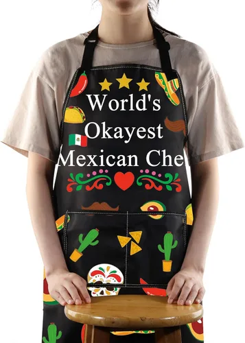 Miniatura 7 de JNIAP Delantal de chef mexicano con bolsillos, delantal de cocina El Jefe - Regalo de chef jefe