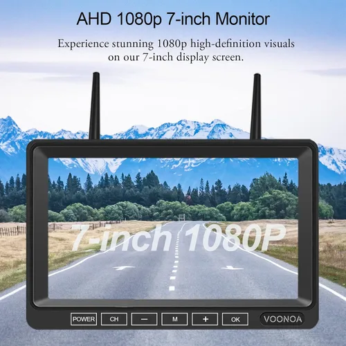 Miniatura 2 de Sistema de cámara inalámbrica 1080P para RV, cámara de respaldo de visión nocturna IP69 impermeable con cámara de visión trasera lateral y monitor