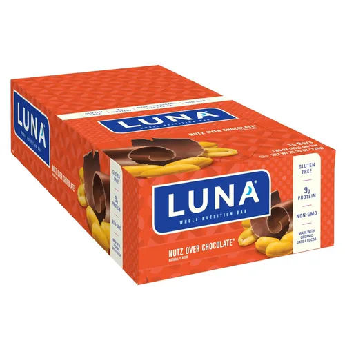 LUNA Bar - Nutz Over Chocolate Flavor - Gluten-Free - Non-GMO - 7-9g Protein - Made with Organic Oats - Low Glycemic - Whole Nutrition Snack Bars -