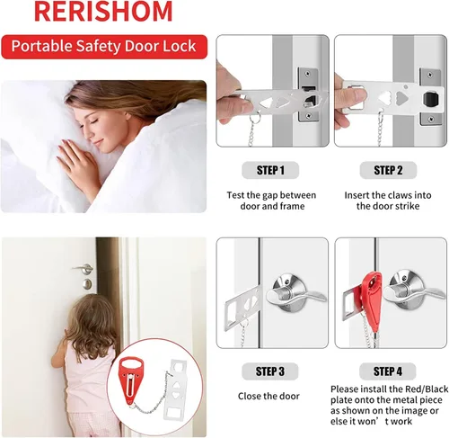 Miniatura 4 de AirBNB - Cerradura de puerta portátil, paquete de 2 cerraduras adicionales para privacidad y seguridad adicionales en el hogar, hotel y apartamento