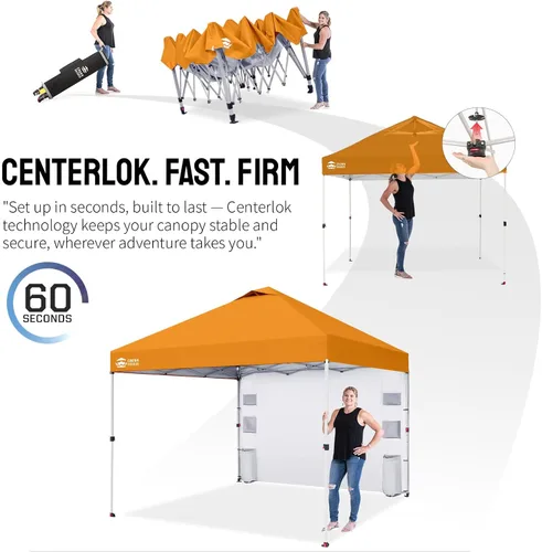 Miniatura 6 de CROWN SHADES Tienda de campaña con toldo, 10 x 10 pies portátil emergente para exteriores con bolsillo en la pared lateral, cierre central a Naranja