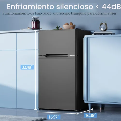 Miniatura 4 de Electactic Mini refrigerador de 2.5 pies cúbicos con congelador, refrigerador compacto de doble puerta, estantes de vidrio ajustables, termostato