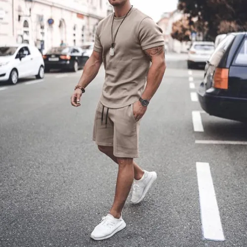 Miniatura 2 de Conjunto deportivo de verano de 2 piezas para hombre, camisetas de manga corta y pantalones cortos, conjunto deportivo deportivo deportivo