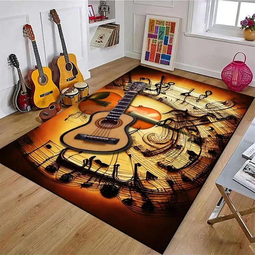 Miniatura 4 de Alfombra de guitarra, 3 x 4 pies, alfombra de guitarra eléctrica, para interiores, antideslizante, reducción de ruido, lavable a máquina, alfombra
