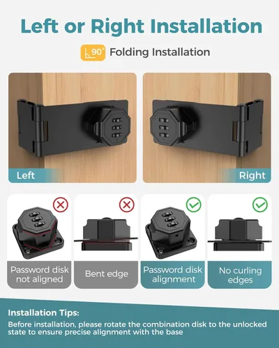 Miniatura 3 de Cerradura de Pestillo de Puerta de Combinación de Gabinete de 90 Grados, Cerradura de Pestillo Giratorio con Contraseña de Aleación de Zinc, Negro