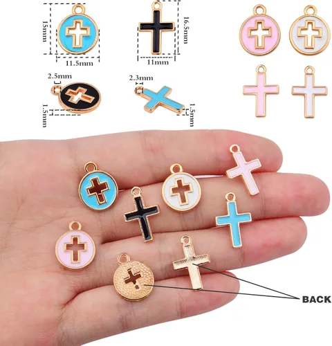 Miniatura 3 de Aylifu 40 dijes de cruz esmaltada de aleación de cruz religiosa crucifijo de Jesús, accesorios de joyería para Pascua, bricolaje, collares