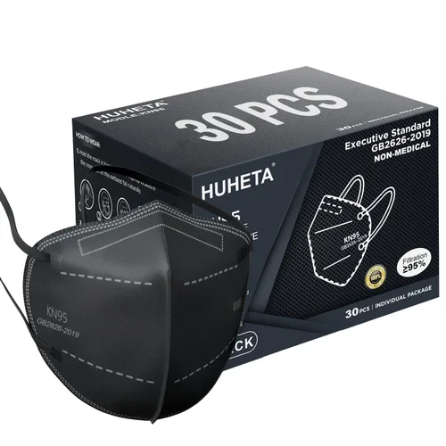 Miniatura 8 de HUHETA Mascarilla KN95, paquete de 30 unidades envueltas individualmente, mascarilla de seguridad de 5 capas transpirable y cómoda, eficiencia