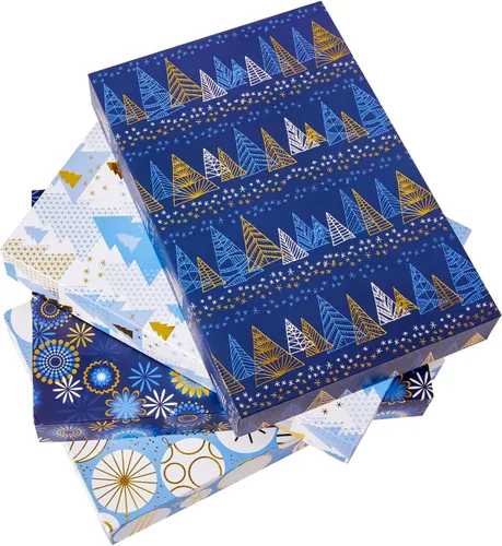SUNCOLOR Paquete de 12 Cajas de Regalo Grandes de Navidad Azules de 14" con Tapas para Ropa y Regalos