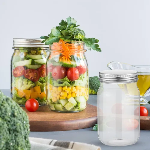 Miniatura 7 de Gerrii 24 tarros de plástico transparente de 16 onzas con tapas, vasos de cóctel rellenables, envases de avena vacíos durante la noche, recipientes