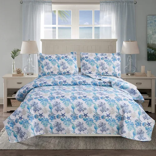Miniatura 11 de Coastal Home Collection - Juego de colcha reversible tamaño individual con edredones, fundas de almohada, suave, ligero, patrón de océano tropical