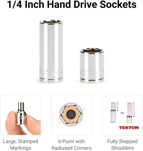 Miniatura 3 de TEKTON SKT03201 - Juego de llaves de vaso de 6 puntos y trinquete con rieles y bandeja de 1/4 de pulgada, 35 piezas (4-15 mm)
