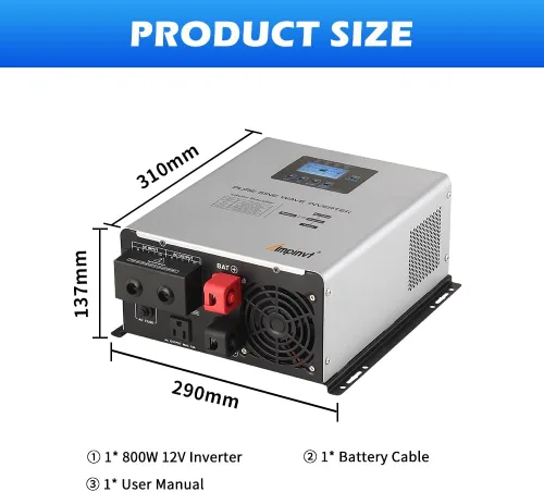 Miniatura 7 de AMPINVT: Inversor de onda sinusoidal pura de 800W con cargador AC, salida DC 12V a AC 120V, inversor de baja frecuencia de alimentación de respaldo