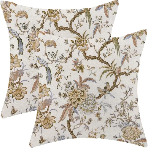 Miniatura 12 de CXMEIFLY Juego de 2 fundas de almohada de hojas florales de primavera de 16 x 16 pulgadas, para decoración de flores chinoiserie, almohadas