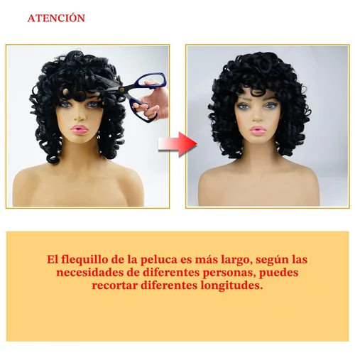 Miniatura 5 de andromeda Pelucas rizadas marrones para mujeres negras, peluca rizada afro suave con flequillo, suelta, bonita, rizada, resistente al calor, aspecto