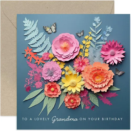 Miniatura 7 de Old English Co. - Tarjeta de cumpleaños para tía encantadora para ella, diseño de flores oscuras y obras de arte de mariposa, tarjeta de cumpleaños