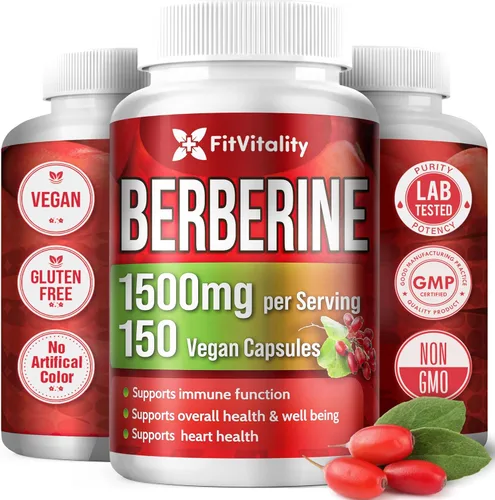 Suplemento de berberina premium, 150 cápsulas – Suministro para 50 días, 1500 mg de berberina por porción, Berberina HCI hecha de ingredientes 100%