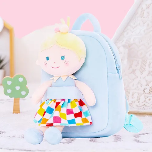 Miniatura 5 de Onetoo Mochila para niños pequeños con muñecas suaves en vestido a cuadros de 9.5 pulgadas