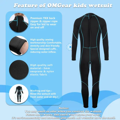 Miniatura 3 de OMGear - Traje de neopreno térmico para niños de 3 mm para niños y niñas jóvenes, niños, traje de neopreno para niños para aguas frías, manga Negro