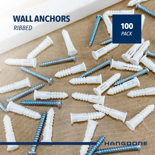 Miniatura 2 de Anclajes de pared acanalados #8-#10 de 1 pulgada con tornillos, paquete de 100, blanco, anclaje de plástico para paneles de yeso/hormigón, tornillo