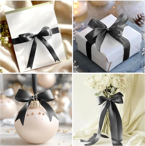 Miniatura 5 de Cinta negra de tela de satén de 1-1/2 pulgadas, cinta sólida de 50 yardas para envolver regalos, ramo de flores, corona, boda, decoración de fiesta
