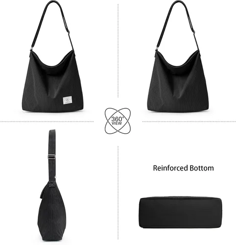 Miniatura 8 de KALIDI Bolso de mano de pana para mujer, estilo casual, con cremallera, grande, bandolera, bolso de hombro, bolso de trabajo a la moda para mujer