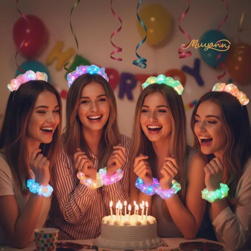 Miniatura 4 de 4 bandas elásticas para el cabello con luz LED, color verde del día de San Patricio, para mujeres y niñas, suministros de fiesta que brillan