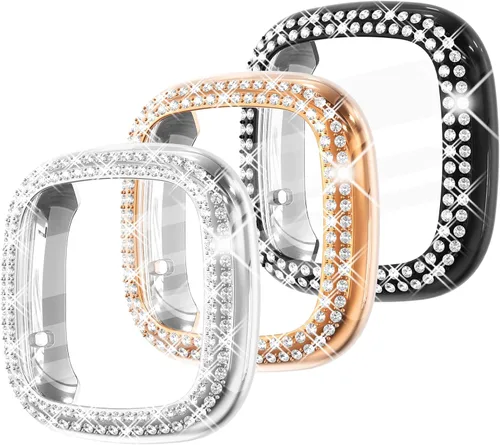 Miniatura 18 de Fullife Paquete de 10 Parachoques de TPU para Fitbit Versa 2, Fundas de Cristal con Diamantes Brillantes HD, Funda Protectora Completa, Resistente a