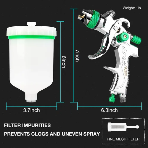 Miniatura 8 de YUZES - Pistola pulverizadora HVLP con boquillas de 1.4/1.7/2.0mm, fácil de usar, pistola de pintura en aerosol para autos, muebles, pintura DIY