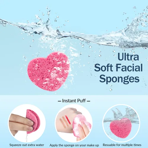 Miniatura 4 de 100 unidades de esponjas faciales comprimidas en forma de corazón de celulosa natural para esteticistas, esponjas profesionales cosméticas y de spa