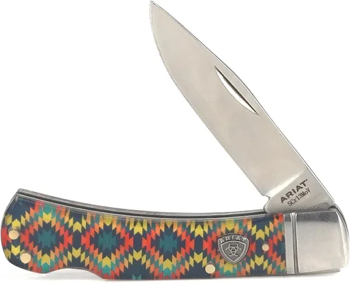 Miniatura 7 de ARIAT Aztec - Cuchillo de bolsillo plegable de hoja lisa, acrílico, multicolor, hoja de 3 pulgadas (grande)