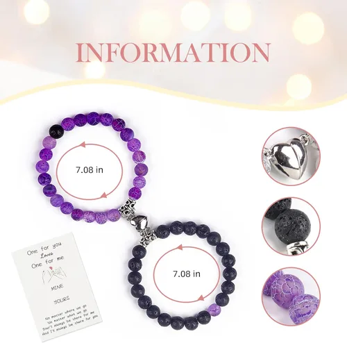 Miniatura 10 de 2 PCS Magnetic Couples Bracelets, Natural Stone Energy Stone Beads Bracelet Set His and Hers Long Distance Relationship Bracelet for Boyfriend