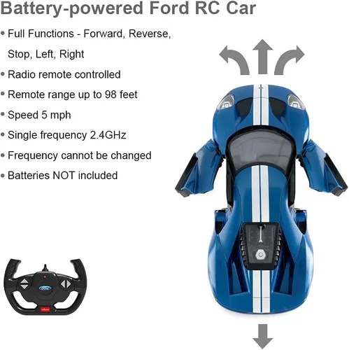 Miniatura 7 de RASTAR Auto RC 1/14 Ford GT Control remoto RC Race Toy Car para niños, puertas abiertas por manual, azul (2.4 GHz)