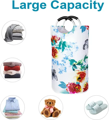 Miniatura 3 de Dalykate - Cesta de lavandería plegable de tela Oxford de 82 litros con asas para ropa, plegable y resistente al agua, cesta de ropa sucia, Blossom