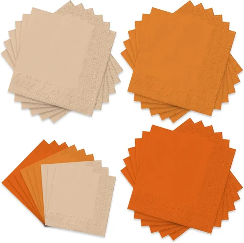Miniatura 13 de Whaline Paquete de 150 Servilletas Marrones de 6.5 x 6.5 Pulgadas, Servilletas de Papel Desechables de 3 Colores con Tema Marrón de Otoño