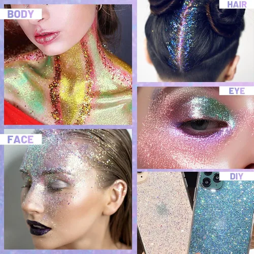 Miniatura 4 de DAGEDA Gel de purpurina corporal, purpurina facial enrollable para maquillaje de sirena, accesorios para festivales, rave, gel holográfico
