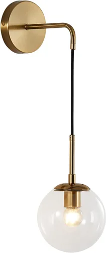 Miniatura 11 de Modo Lighting - Lámpara de pared moderna de mediados de siglo, minimalista, ajustable, de latón crudo, redonda, lámpara de lectura (pantalla ámbar)