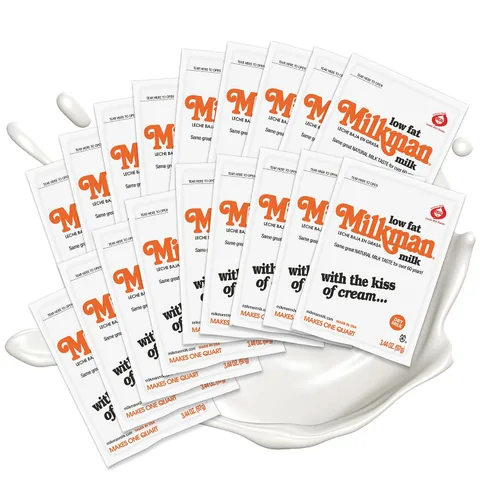 Milkman Leche baja en grasa – Paquetes de leche seca instantánea en polvo – Para café, hornear o viajes – Solo tienes que añadir agua, hace un