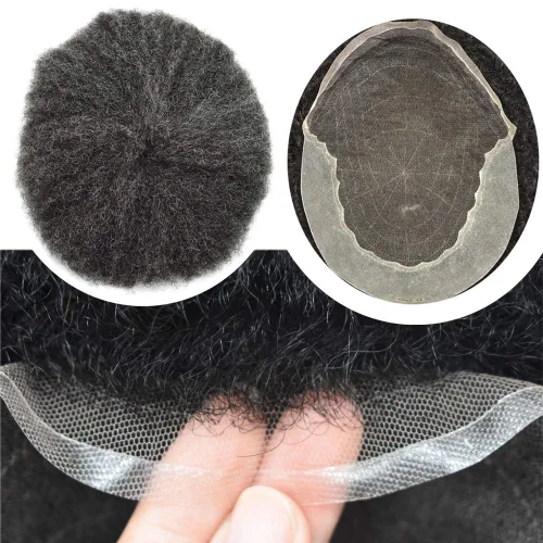 Miniatura 15 de Afro Toupee para hombres negros encaje tupé rizado rizado sistema de reemplazo indetectable Afro unidades de cabello para hombre negro 8X10 Off OFF
