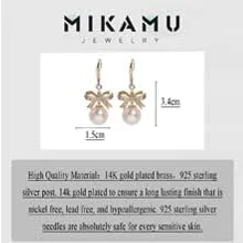 Miniatura 2 de MIKAMU Aretes de lazo de oro de 14 quilates para mujer, circonita cúbica, chapados en oro, delicados aretes de perlas para mujer, joyería de regalo
