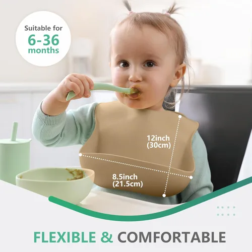Miniatura 3 de Cuddle Campus Set of 3 Silicone Bibs for Babies & Toddlers,Soft Adjustable Bibs with Pocket Food Catcher for Baby Girl,Boy
