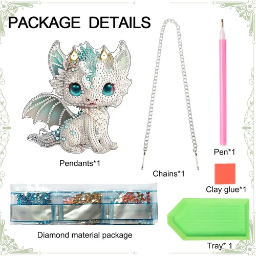 Miniatura 3 de AiYuanzsh Juego de letreros colgantes de pintura de diamantes, arte de diamante, arte de pared colgante de lindo dragón blanco, kit de colgante