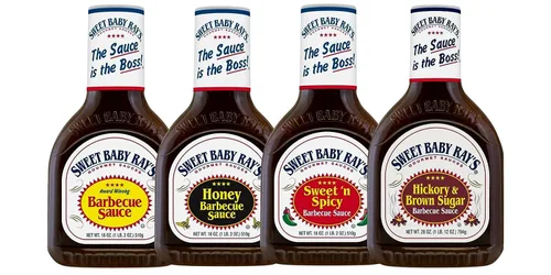 Sweet Baby Ray's - Paquete variado de 4 sabores – Original, Sweet n' Spicy, miel, nogal y azúcar moreno salsa de barbacoa – 18 onzas cada uno