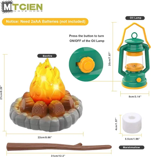 Miniatura 3 de Set de juguetes para pretender que se acampa, incluye fogata, malvaviscos, linterna de aceite, frutas en rodajas; juguetes de interior y exterior