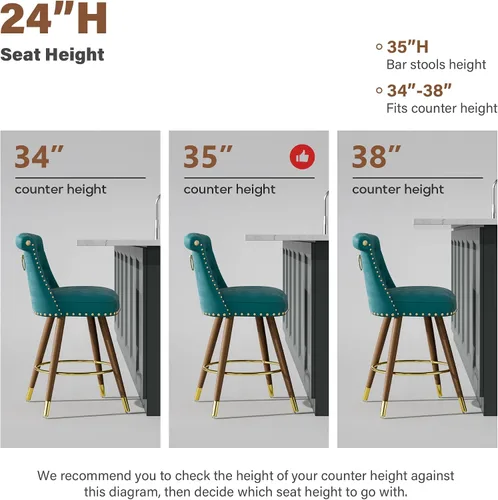 Miniatura 3 de SeekFancy Juego de 4 taburetes de bar de altura de mostrador, taburetes de bar giratorios de 360°, taburetes de bar tapizados de terciopelo