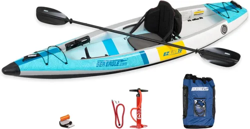 Miniatura 9 de Sea Eagle EZLITE 10 ultraligero, todo tejido, punto caído, rígido, alto rendimiento, fácil instalación, kayak inflable individual de 10 pies