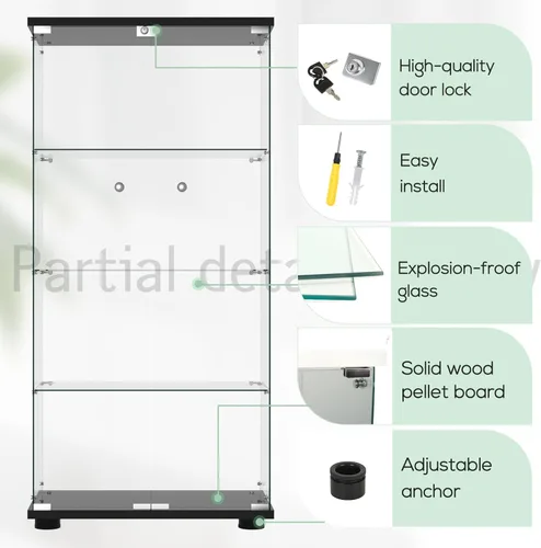 Miniatura 4 de FANYUSHOW Vitrina de cristal con doble puerta y cerradura, estilo de instalación rápida, gabinete Curio de 4 estantes de vidrio templado de 5mm