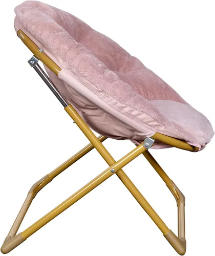 Miniatura 9 de Flash Furniture Silla Mini Plegable y Acogedora Gwen para Niños - Silla Lunar de Pelo Sintético Color Rosa Claro - Estructura de Metal Dorado Suave