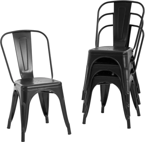 V&LX Sillas de metal de 33 pulgadas, sillas de comedor de cocina estilo envejecido, sillas laterales apilables con respaldo, juego de 4, color negro