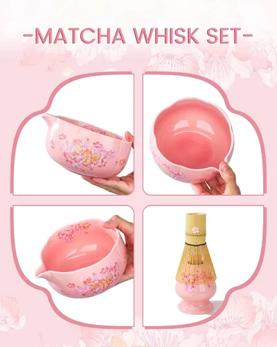 Miniatura 5 de Juego de batidor de matcha, juego de 6 piezas de matcha que incluye un tazón grande de matcha, batidor de bambú y cuchara con bonito encanto