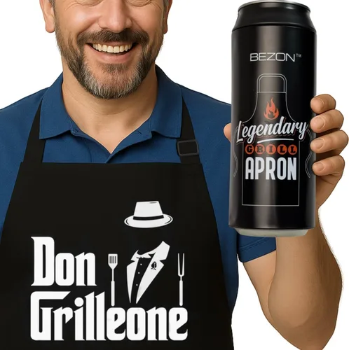 Miniatura 12 de BEZON Delantal de parrilla divertido para hombres – Envase de regalo de lata de cerveza – Divertido regalo de barbacoa para papá, esposo o amigo